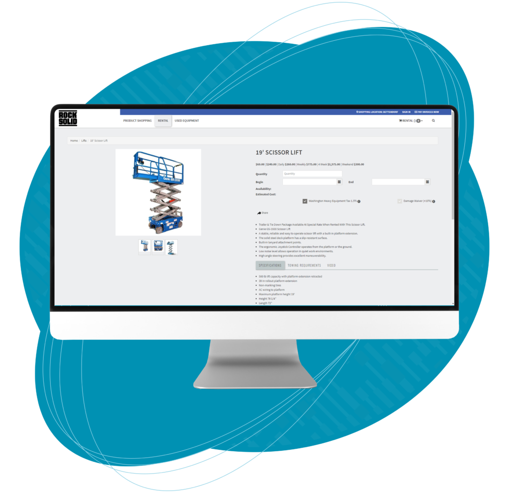 Monitor showing rental product page