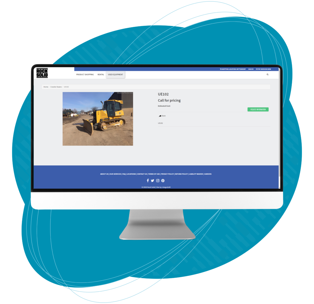 Monitor showing used equipment sales product page