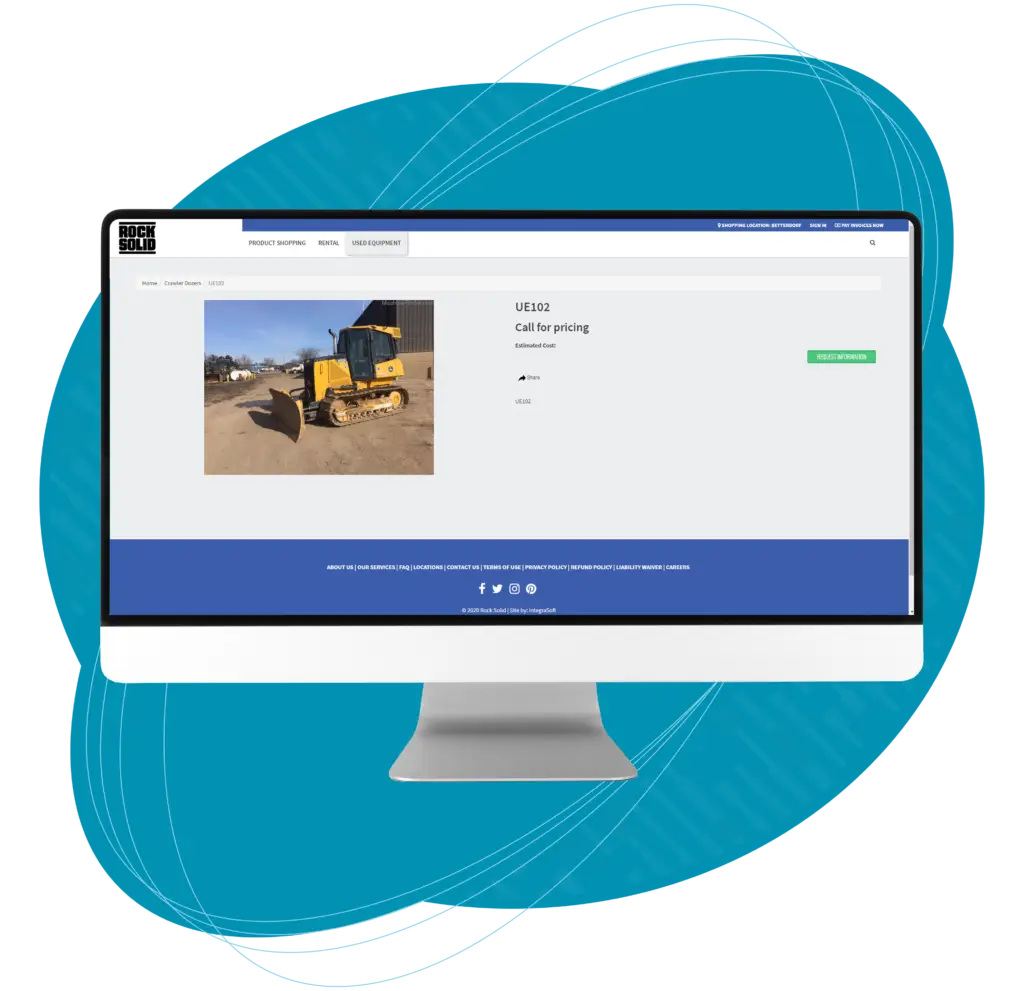 Monitor showing used equipment sales product page