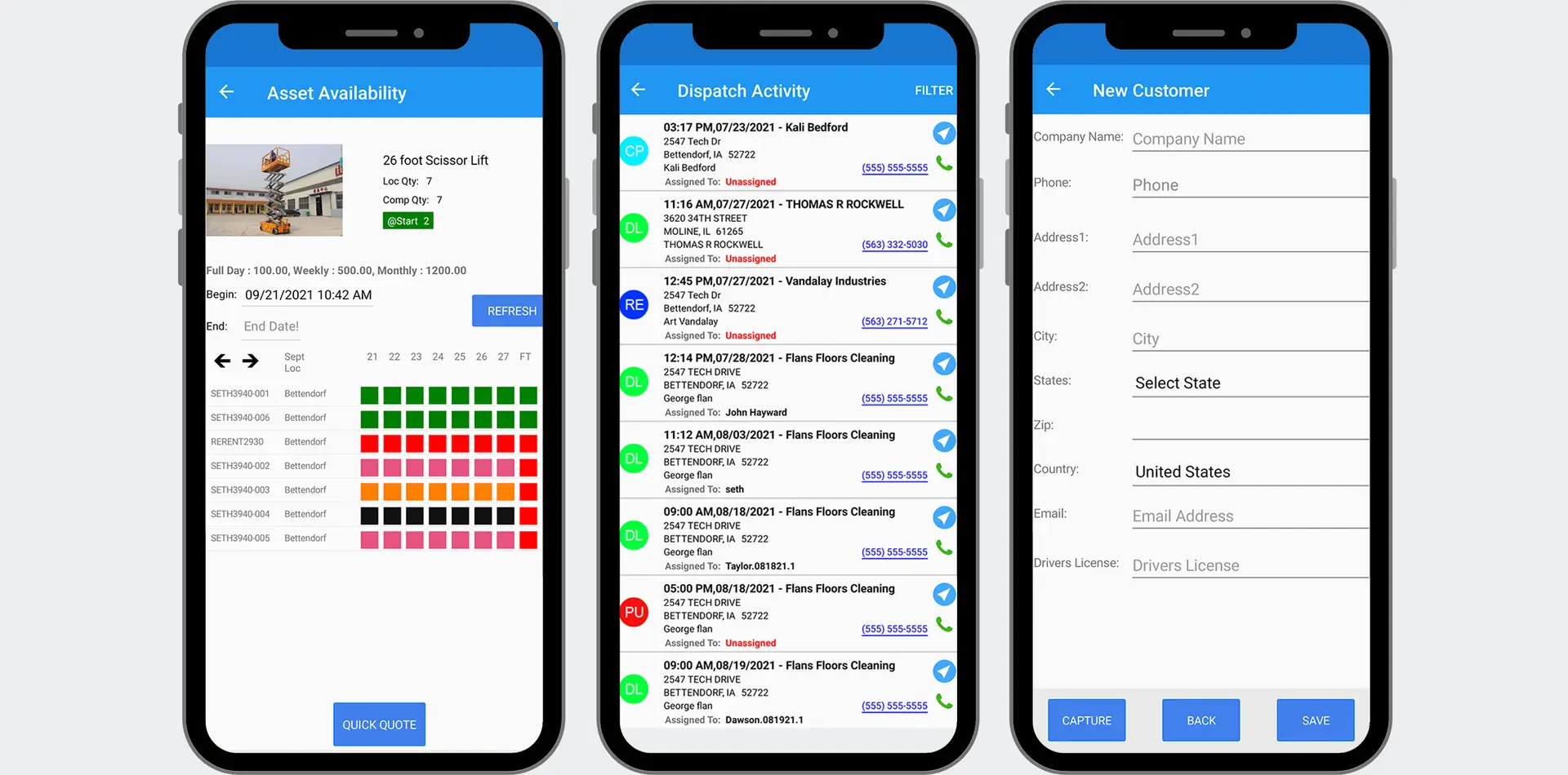 mobile phone showing quickbooks integration with our rental software