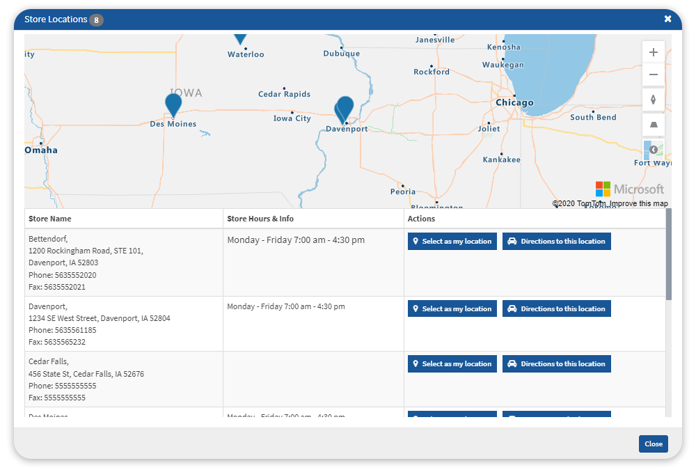 Screenshot of location features in rental software