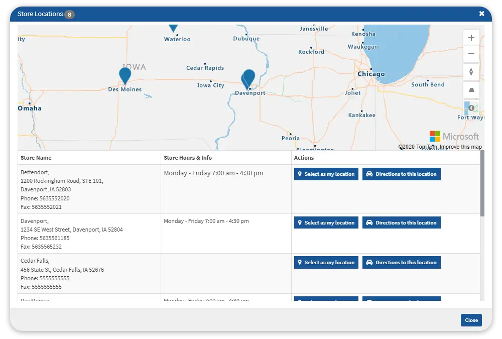 Screenshot of location features in rental software