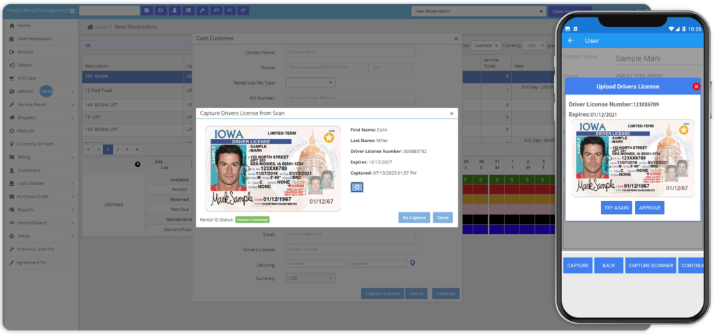 ID scan uploads into the integraRental rental software