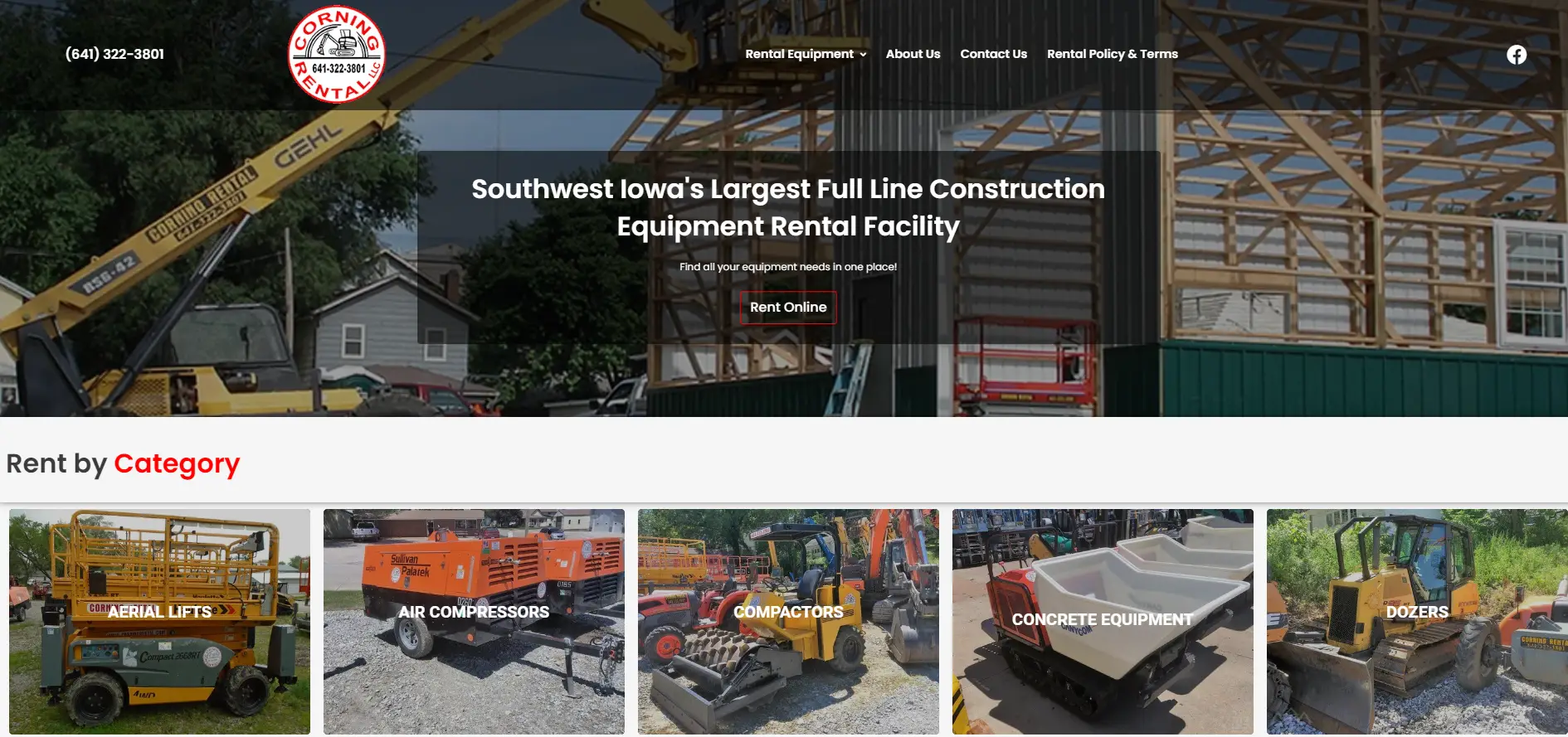 corning rental website screenshot