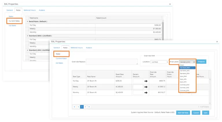 Screenshot of Rouse Analytics rental rates inside integraRental