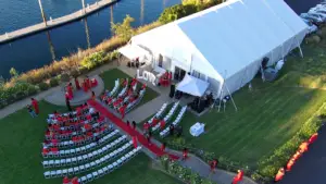marriage party with big white party tent