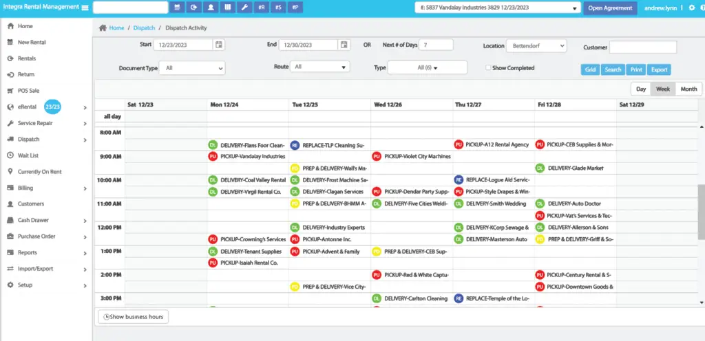 dispatch management calendar