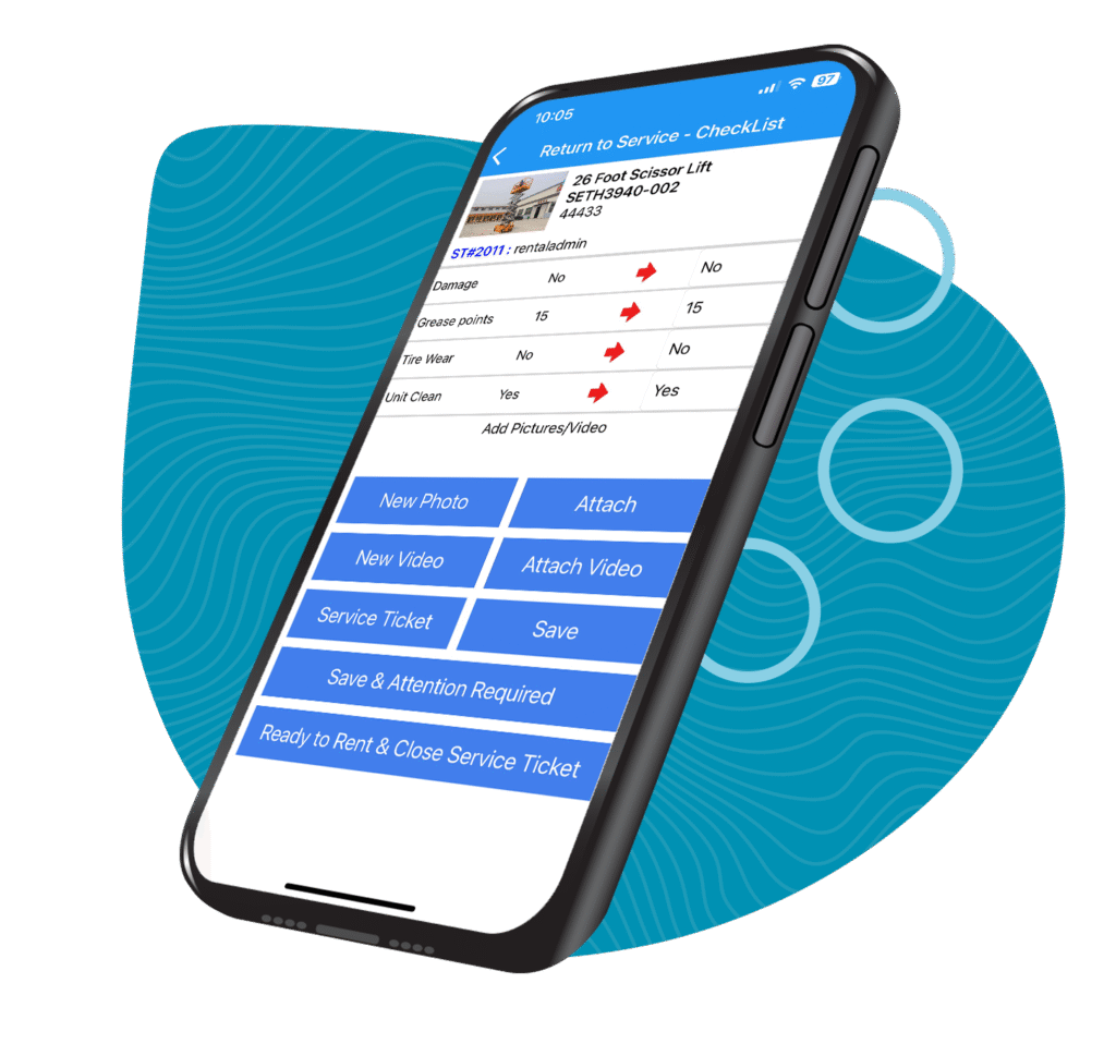 a view of integraRental's Ready to Rent checklist, part of the equipment rental software's comprehensive Service features