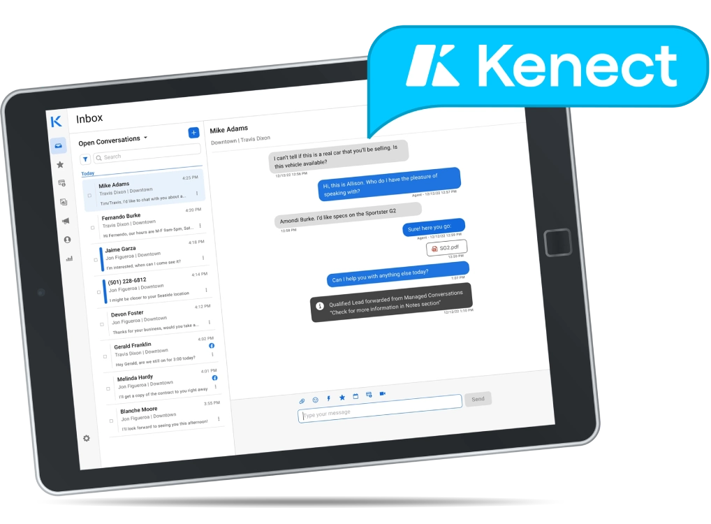 tablet displaying an example of the kenect integration | integraSoft and Kenect