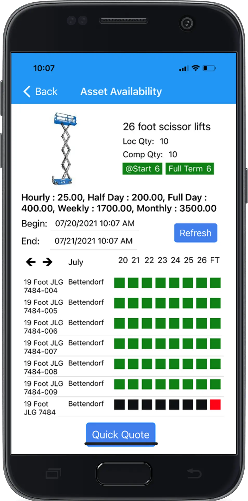 mobile app Asset Availability