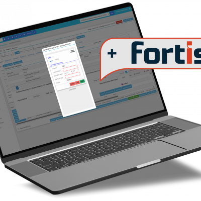 a laptop displaying the integraRental equipment rental software integration with Fortis | Credit Card Processing