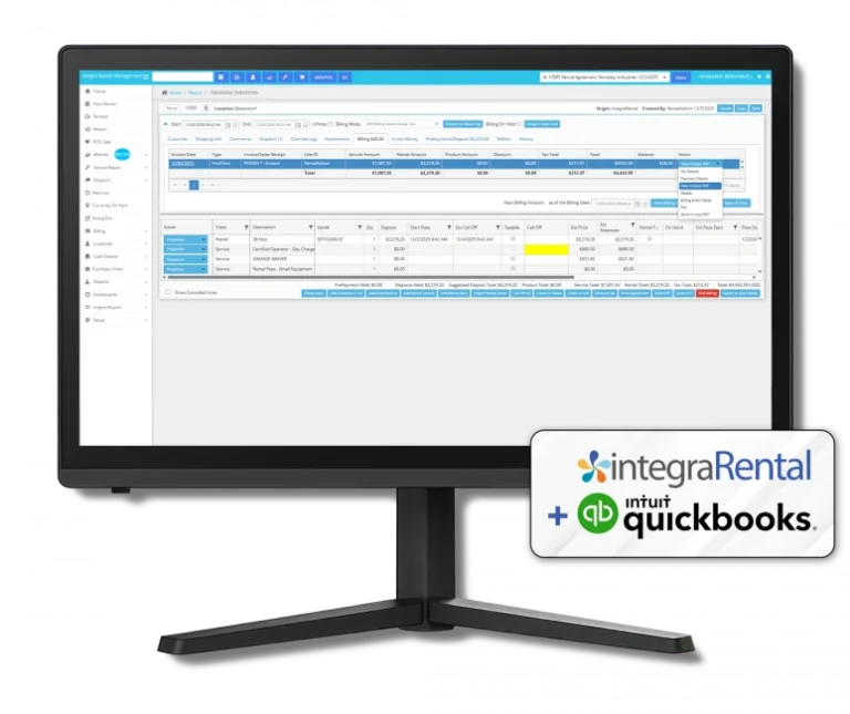 integrarental plus quickbooks screenshot in monitor | integrated rental systems