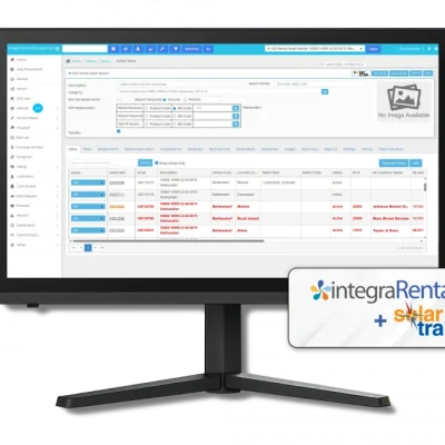 a monitor displaying the SolarTrak integration with integraRental equipment rental software