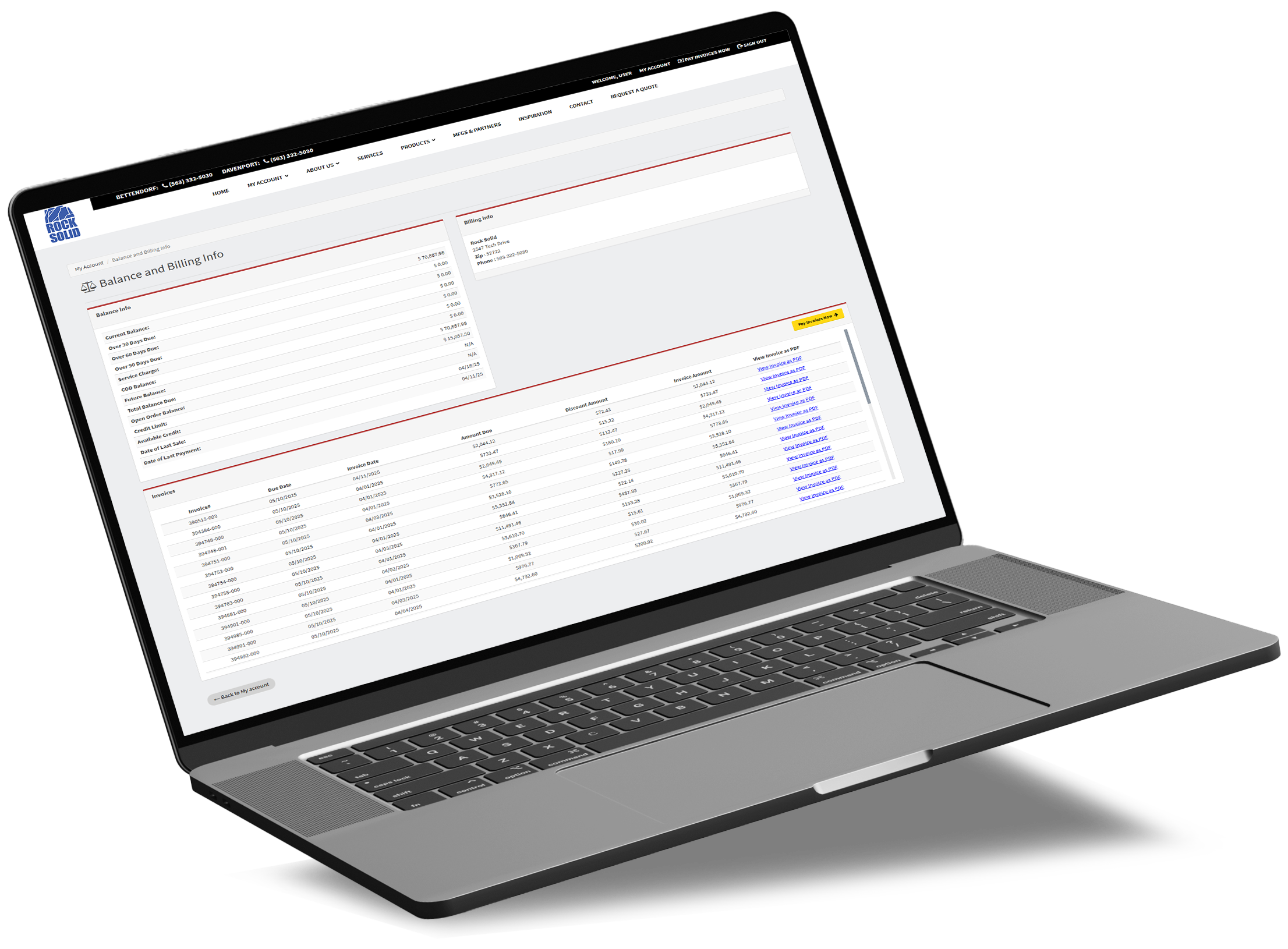 a laptop showing the balance and billing view in the my account portal